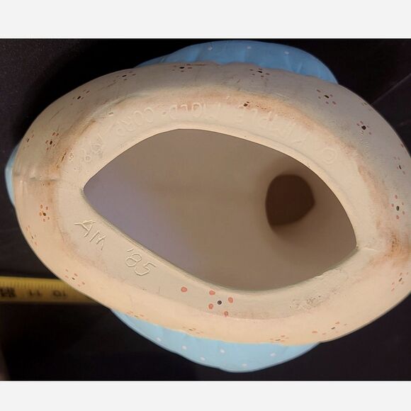 1980's Kimple Mold Ceramic Duck Yellow/Blue Quilted Look Hand Painted Engraved - Picture 7 of 9